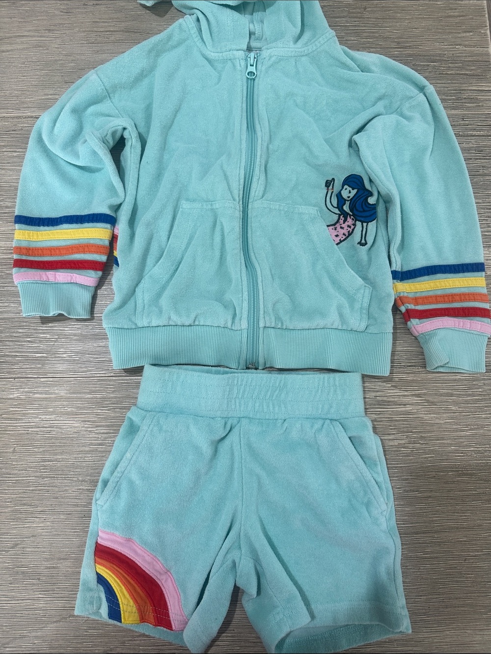 Hanna Andersson towel outfit  Aqua Kids Hoodie & Shorts Set with Rainbow Accents